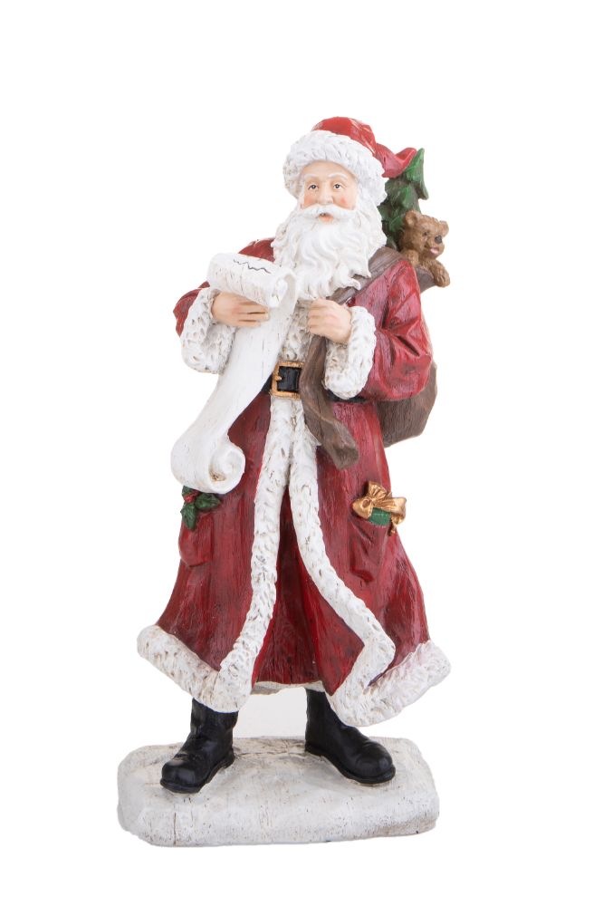 Statuina Babbo Natale con Pergamena 33,5 cm in Resina