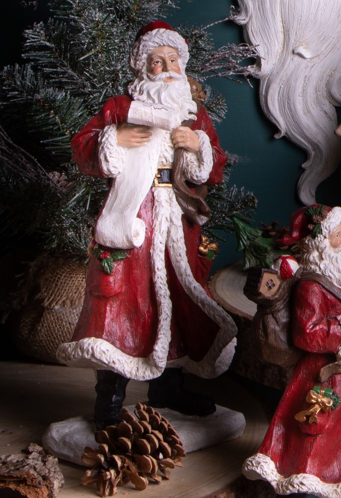 Statuina Babbo Natale con Pergamena 33,5 cm in Resina