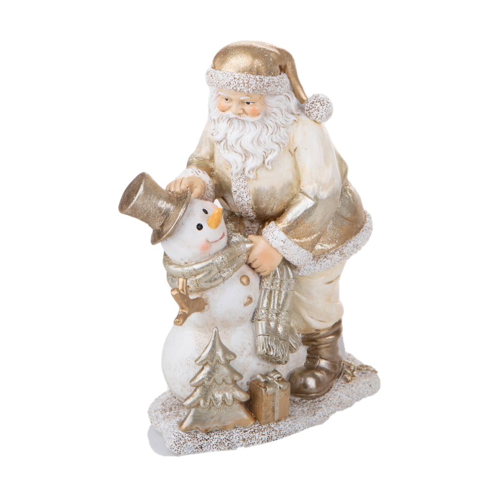 Statuina Babbo Natale con Pupazzo Neve 18,5 cm in Resina