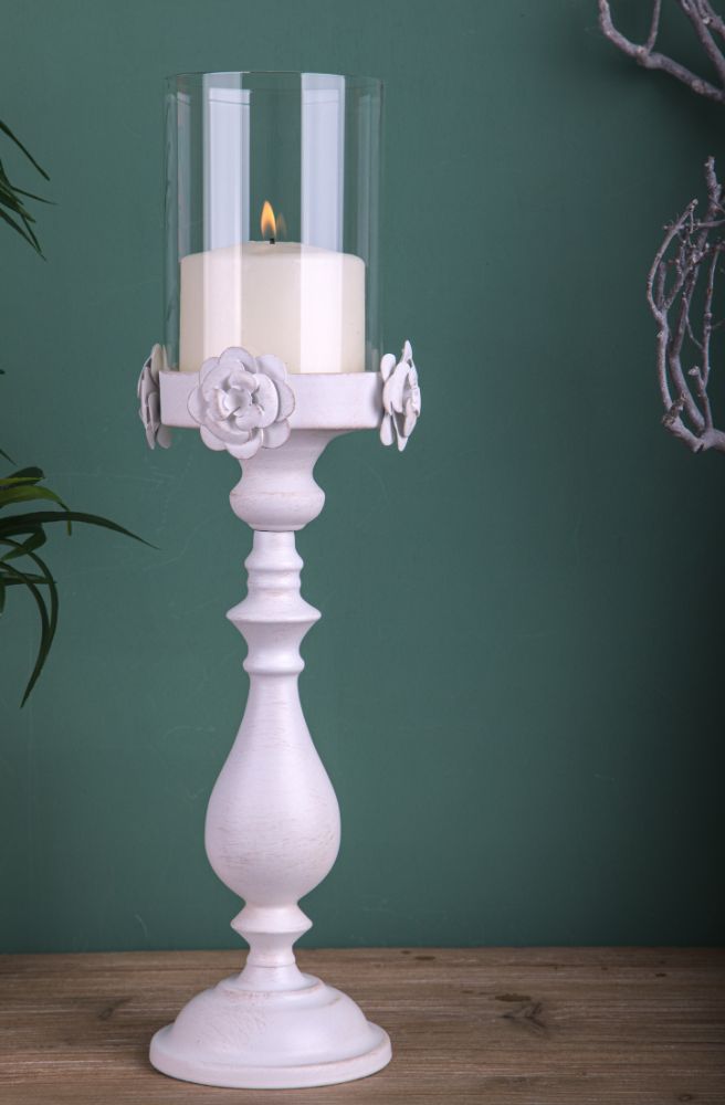 Portacero Decorativo 53 cm in Metallo Bianco