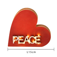 Cuore Decorativo con Scritta Peace Led 17 cm in Legno e Metallo Rosso