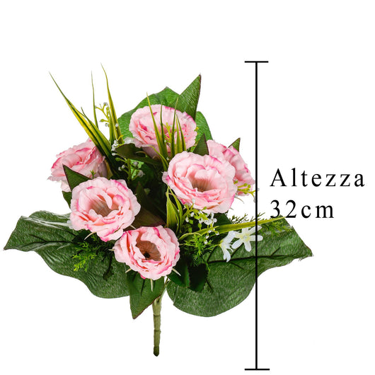 Set 3 Bouquet Artificiali di Lisiantus Altezza 32 cm Rosa