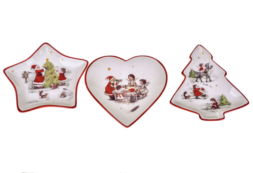 Set 3 Piatti Decorativi Natalizi ⌀ 10 cm in Ceramica