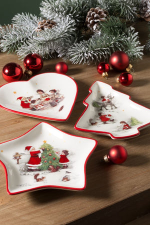 Set 3 Piatti Decorativi Natalizi ⌀ 10 cm in Ceramica