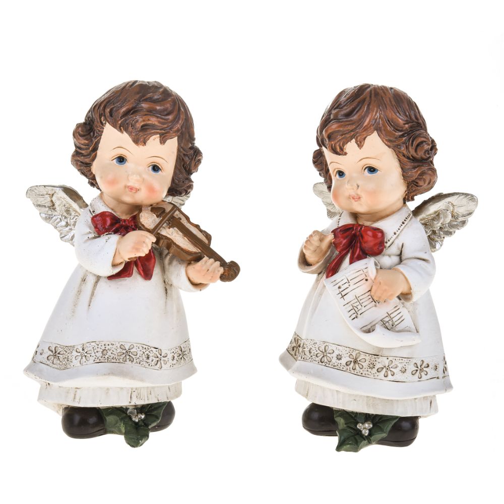 Set 2 Statuine Angeli con Fiocco 15 cm in Resina