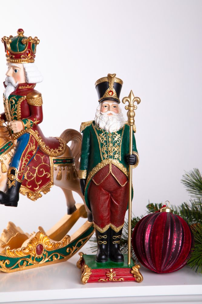 Statuina Babbo Natale con Bastone 33 cm in Resina