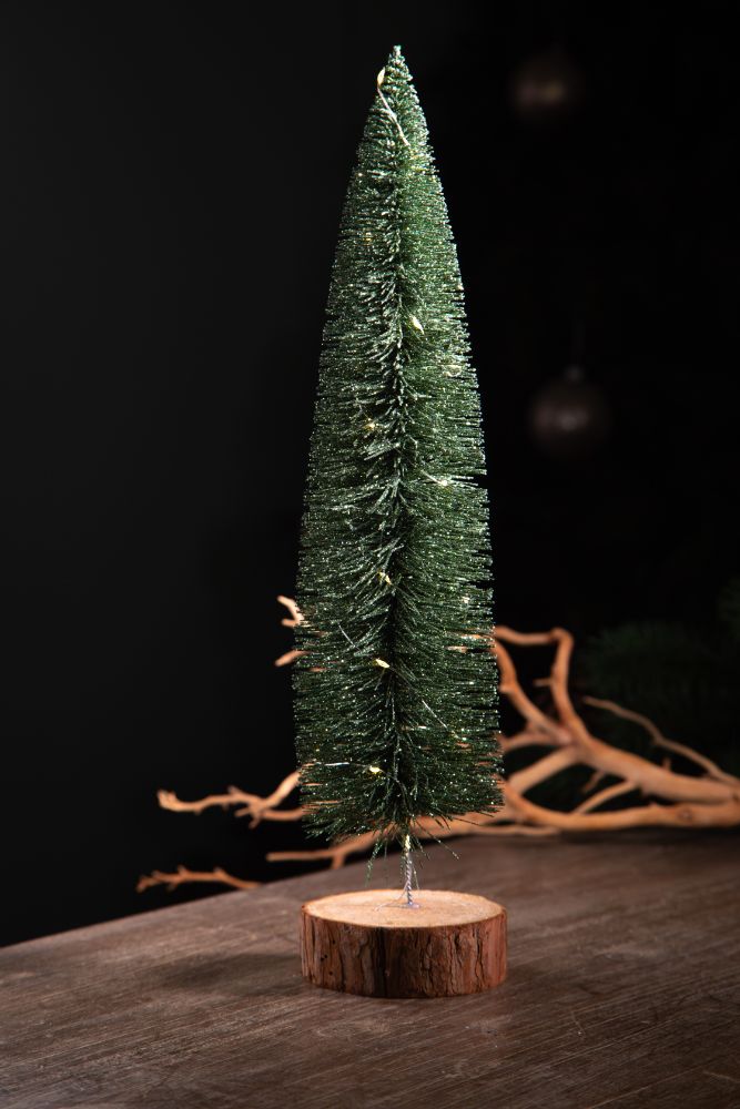 Mini Albero di Natale Decorativo con Glitter 40 cm 30 Led Abete Verde