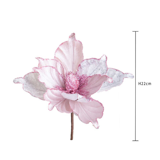 Set 24 Rami Artificiali Magnolia 22 cm in Sintetico Rosa