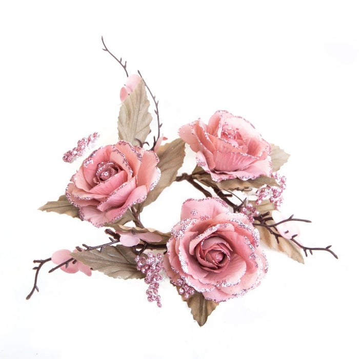 Set 4 Centrotavola con Rose ⌀ 15 cm in Plastica Rosa