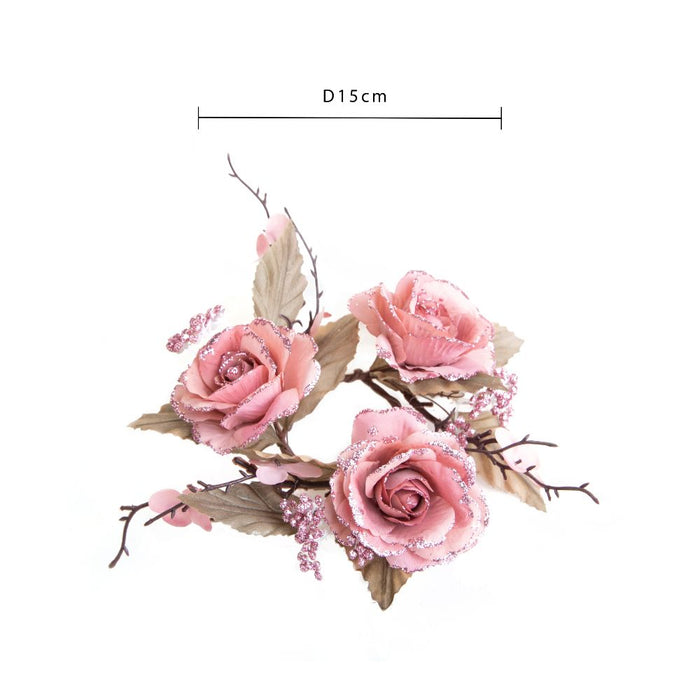 Set 4 Centrotavola con Rose ⌀ 15 cm in Plastica Rosa