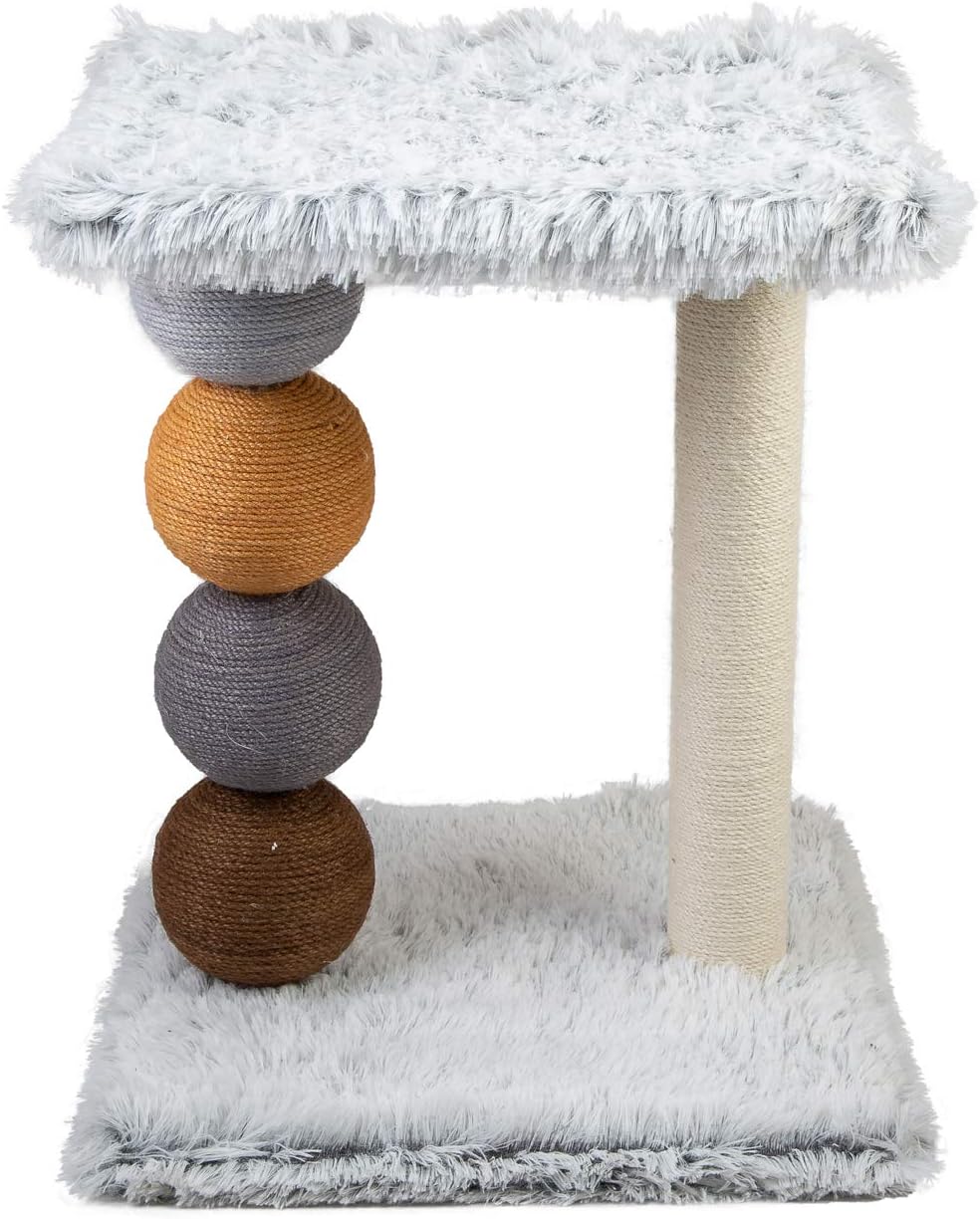 Tiragraffi per Gatti Bianco Rivestimento Peluche con Palle Colorate e Palo in Sisal 52x40x40 cm