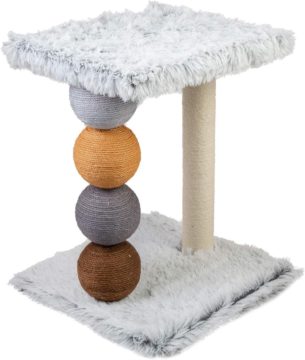 Tiragraffi per Gatti Bianco Rivestimento Peluche con Palle Colorate e Palo in Sisal 52x40x40 cm