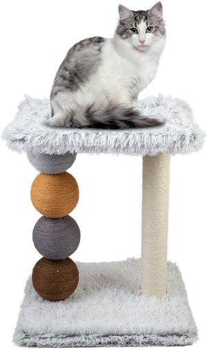 Tiragraffi per Gatti Bianco Rivestimento Peluche con Palle Colorate e Palo in Sisal 52x40x40 cm