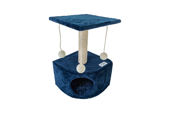 Tiragraffi per Gatti Blu Rivestimento Peluche con Palle e Palo Bianchi 34x42xh.51cm 8024299800488