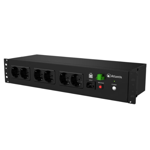 Ups atlantis a03-pdu1000-rc rack off line 800va (480w) per rack 19 corti (153mm) batteria 12v 9ah 8p schuko in backup