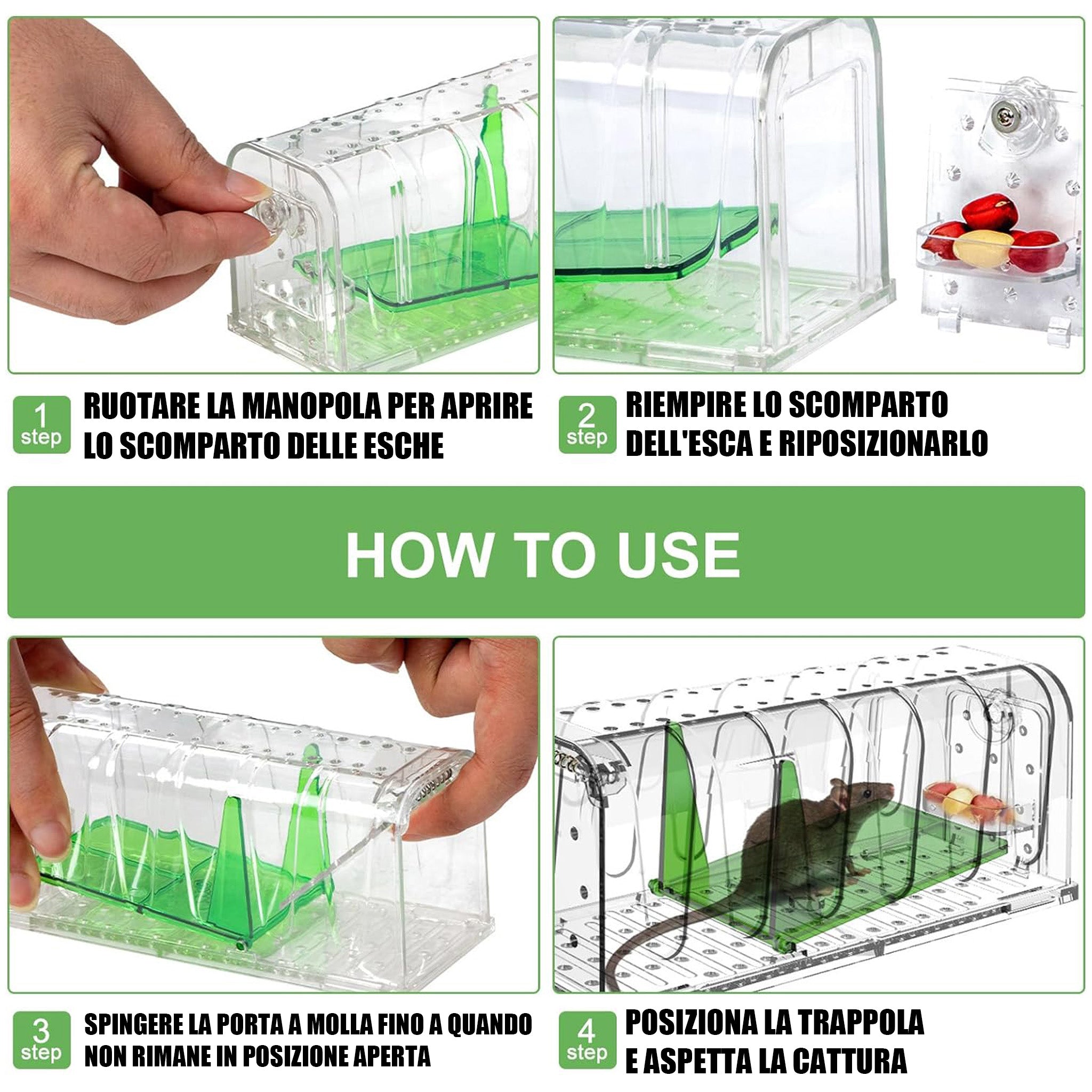 Set 2 Pz Trappola Per Topi Roditori Ecologica In Policarbonato - 8856