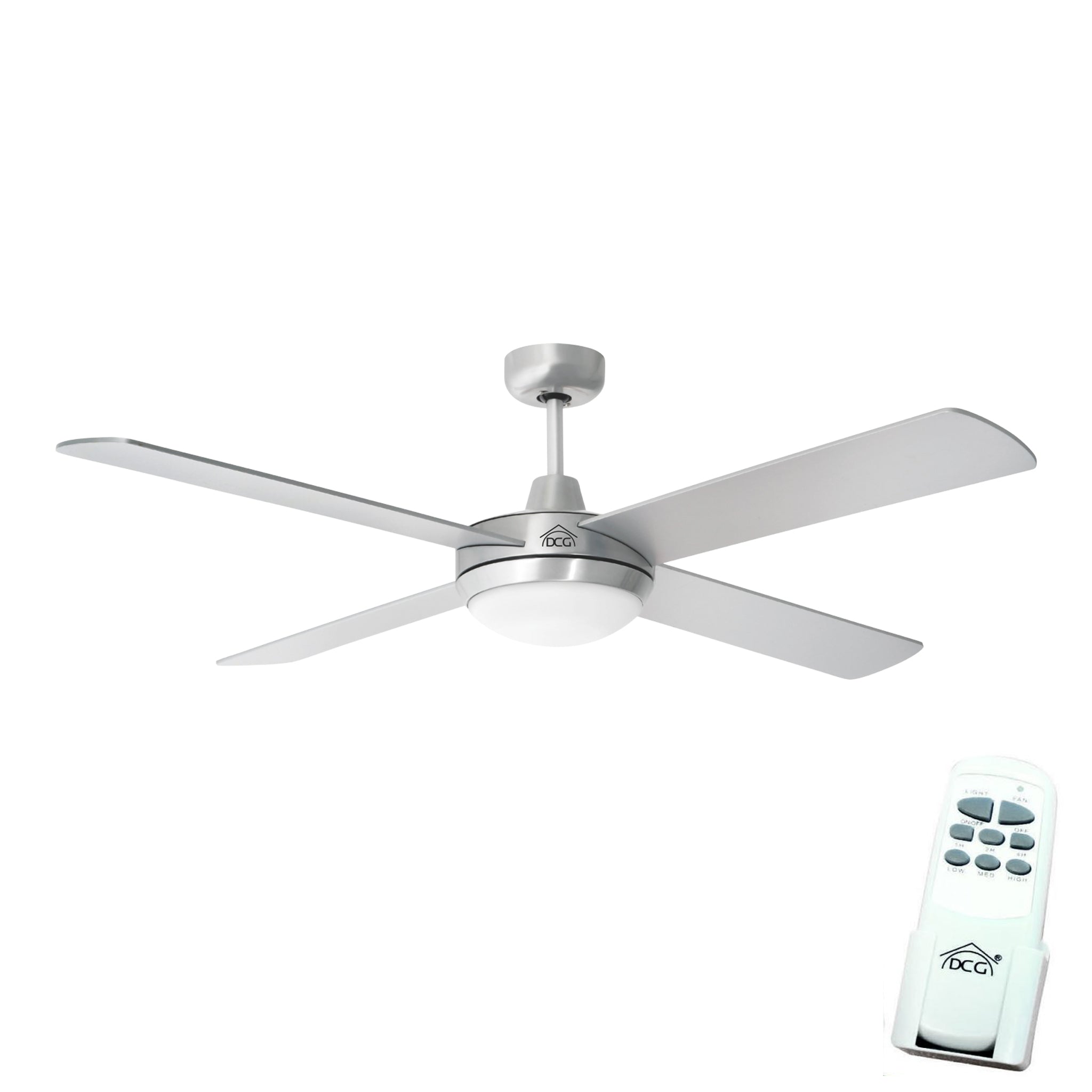 DCG VE40 VENTILATORE DA SOFFITTO 4 PALE MINIMA RUMOROSITA' CON PORTALAMPADA INCLUSO ATTACCO E27 - TELECOMANDO IN DOTAZIONE PER ACCENSIONE REGOLAZIONE VELOCITA'LARGHEZZA PALE 130CM (SINGOLA PALA 50CM)