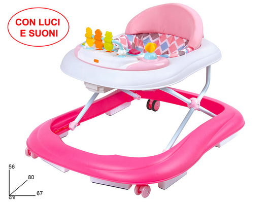 Girello per Bambina con Piano di Gioco Elettronico Seduta Imbottita Rosa