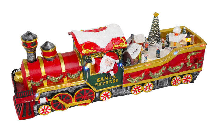 Treno di Babbo Natale 16x11x37 cm in Resina con Musica e Luci