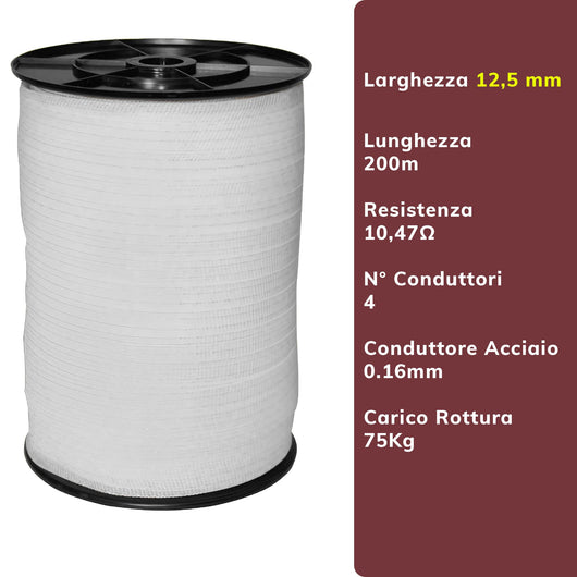 NASTRO PER RECINTI ELETTRICI ELETTRORECINZIONI 12,5mm