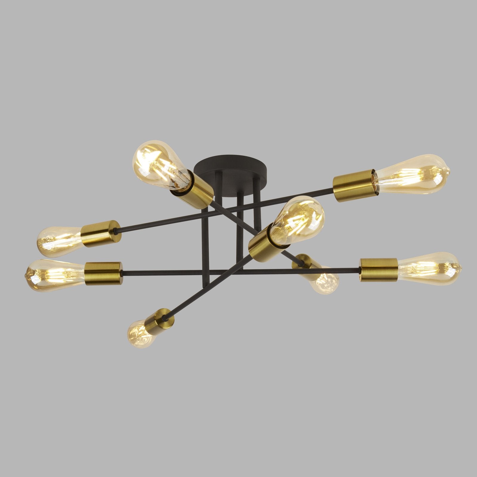 Plafoniera Industrial-Nordico Armstrong Acciaio Nero Ottone 8 Luci E27