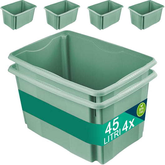 Set Scatole 4x45 L Portaoggetti Verde Plastica Cassetto Contenitore Salvaspazio