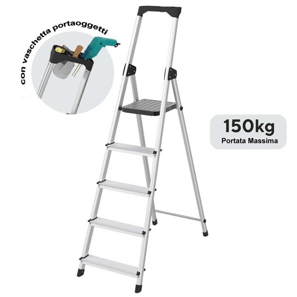 Scala Super Piuma in Alluminio 5Gradini Scaletto Robusto e Leggero Max150Kg