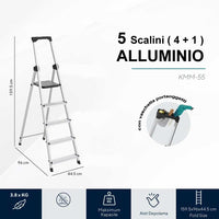 Scala Super Piuma in Alluminio 5Gradini Scaletto Robusto e Leggero Max150Kg