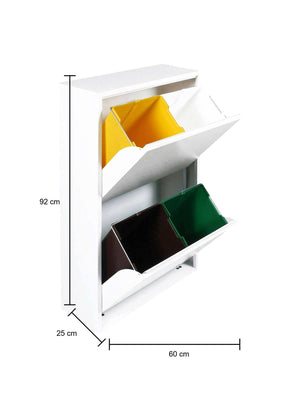 Pattumiera Aller, Porarifiuti salvaspazio, Pattumiera per differenziata con 4 secchi, Cm 60x25h92, Bianco