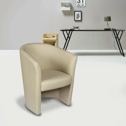 Poltrona Abrera, Poltrona moderna con rivestimento in ecopelle, Seduta da soggiorno di design, Cm 64x63h79, Beige