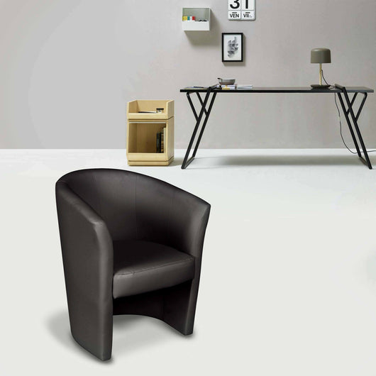 Poltrona Abrera, Poltrona moderna con rivestimento in ecopelle, Seduta da soggiorno di design, Cm 64x63h78, Nera