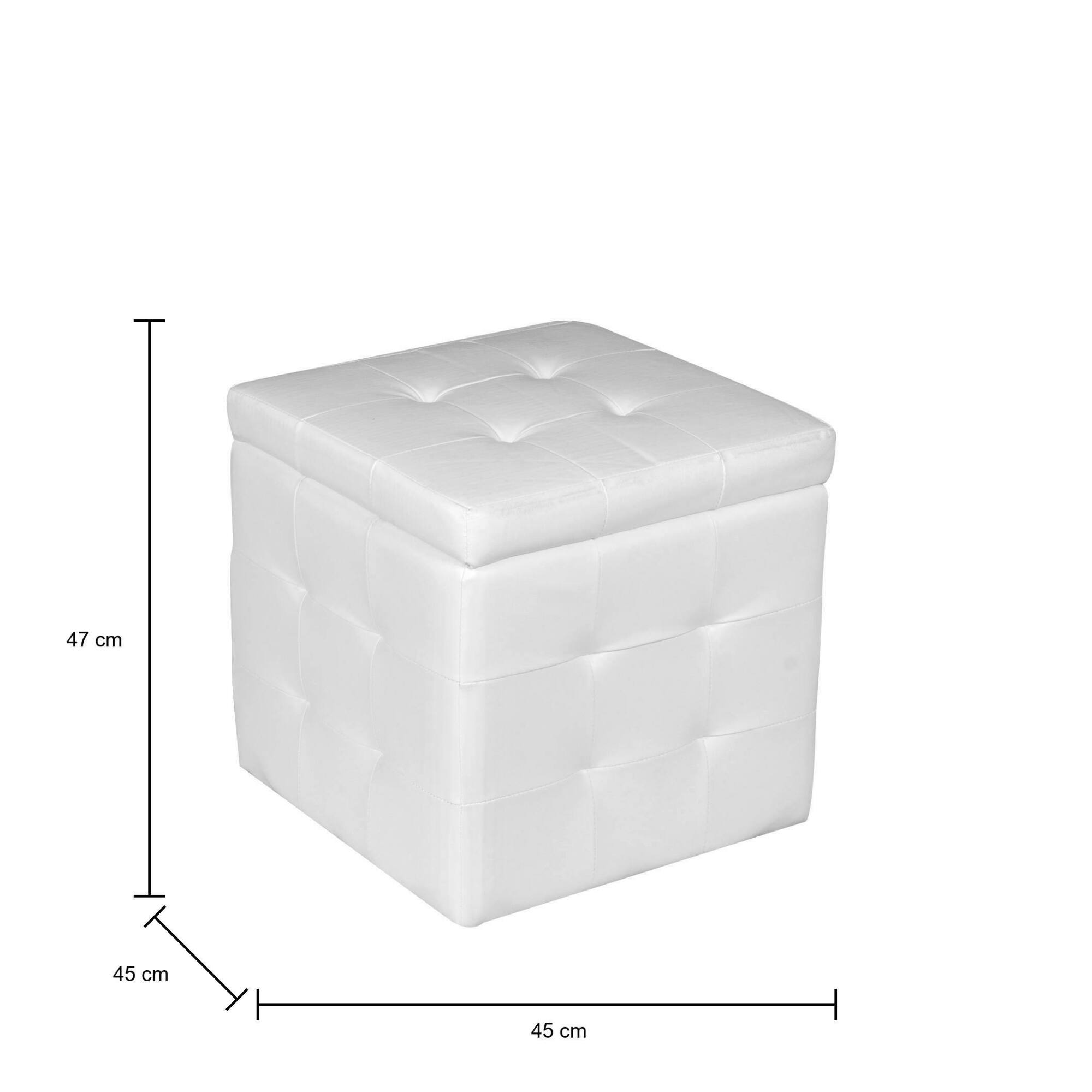 Pouf contenitore Adeje, Pouf portaoggetiti in ecopelle effetto trapuntato, Pouf poggiapiedi moderno per soggiorno, Cm 45x45h47, Bianco