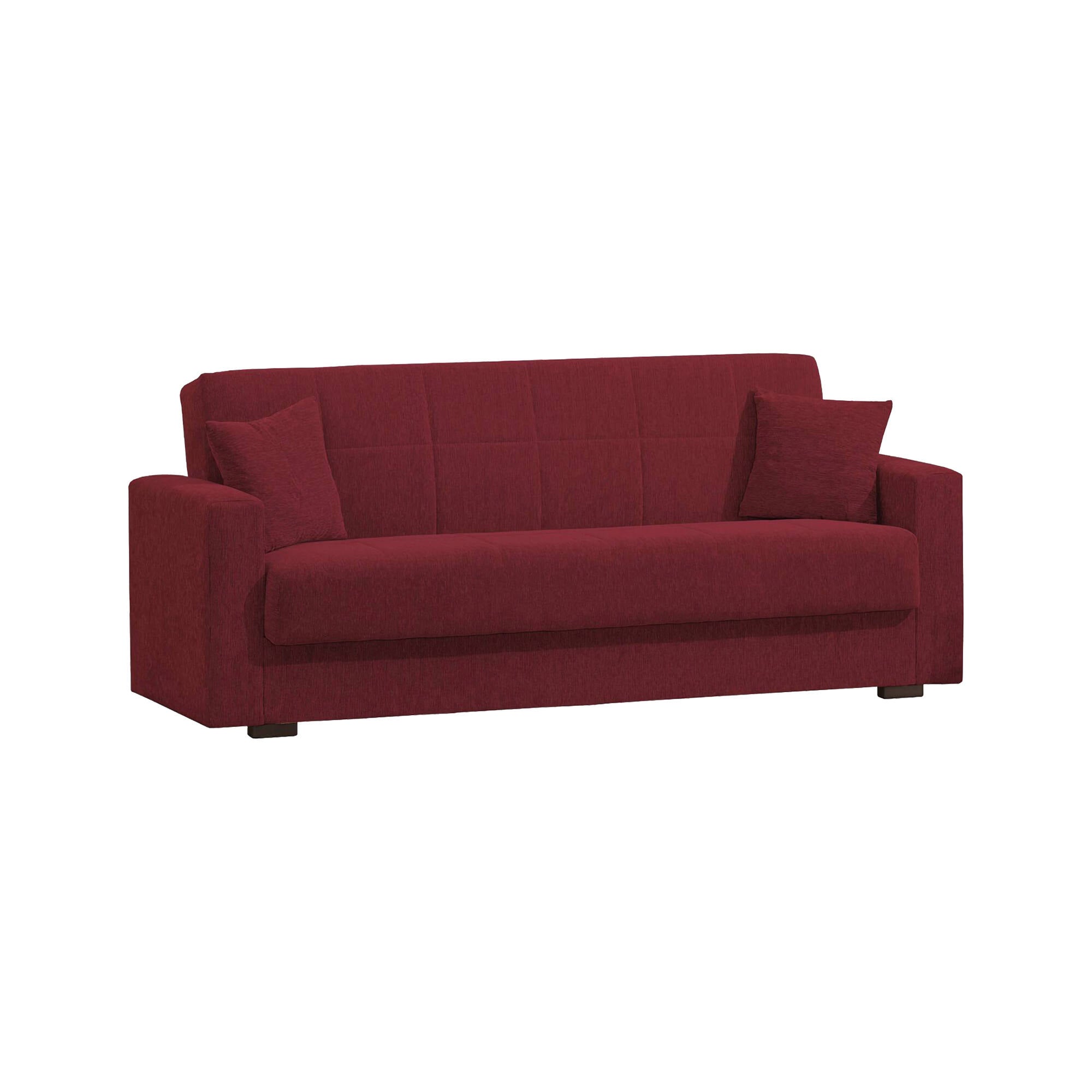 Divano letto Pinto, Divano letto contenitore lineare a 3 posti, Sofà da soggiorno in tessuto imbottito con apertura click-clack, Cm 212x80h87, Rosso