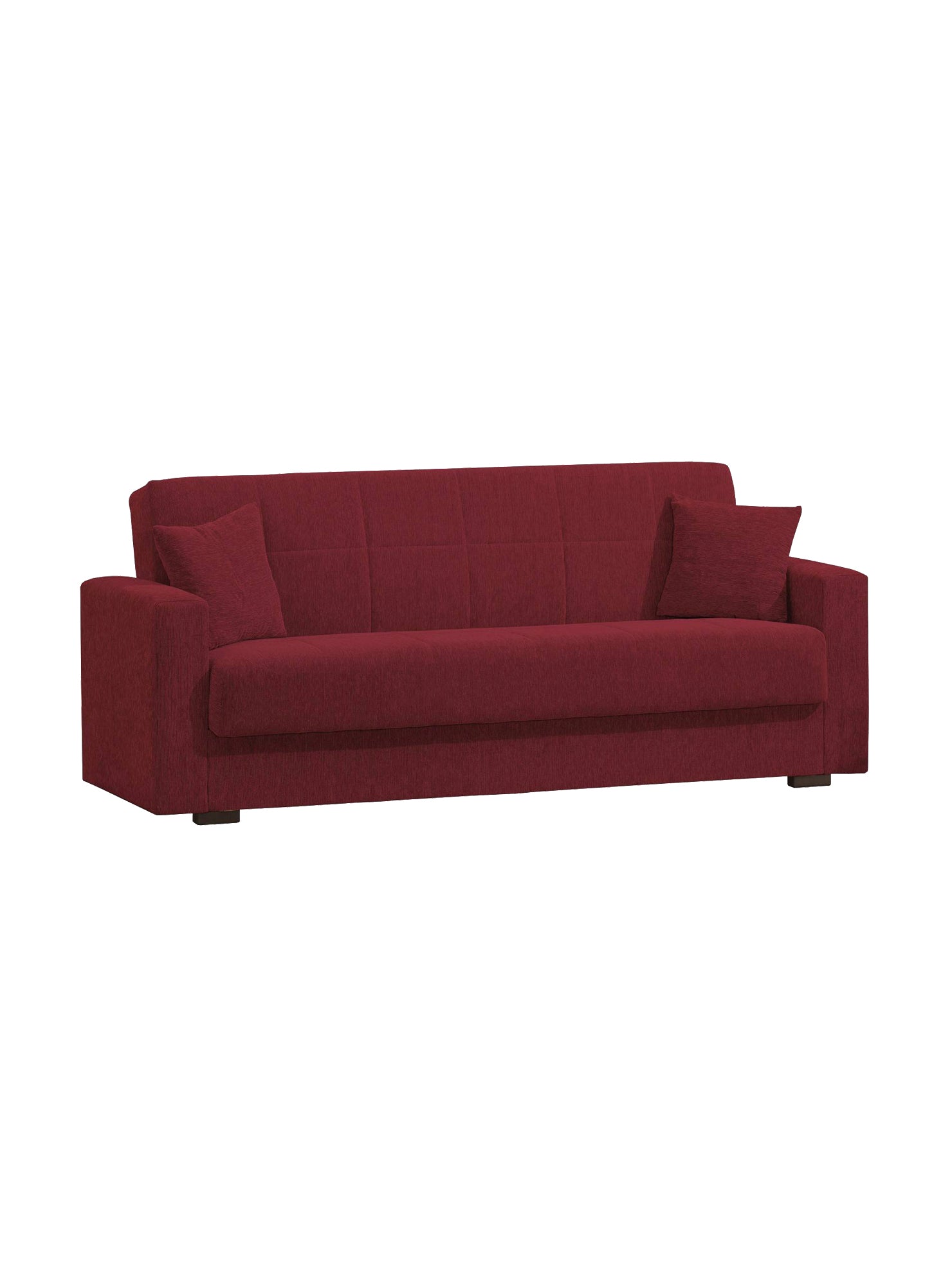 Divano letto Pinto, Divano letto contenitore lineare a 3 posti, Sofà da soggiorno in tessuto imbottito con apertura click-clack, Cm 212x80h87, Rosso