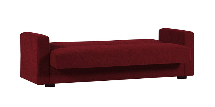 Divano letto Pinto, Divano letto contenitore lineare a 3 posti, Sofà da soggiorno in tessuto imbottito con apertura click-clack, Cm 212x80h87, Rosso