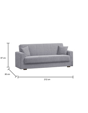 Divano letto Pinto, Divano letto contenitore lineare a 3 posti, Sofà da soggiorno in tessuto imbottito con apertura click-clack, Cm 212x80h87, Grigio