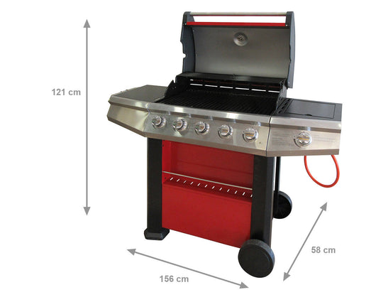 Barbecue gas 4 bruciatori + 1 laterale, colore rosso, cm 156 x 58 x h121