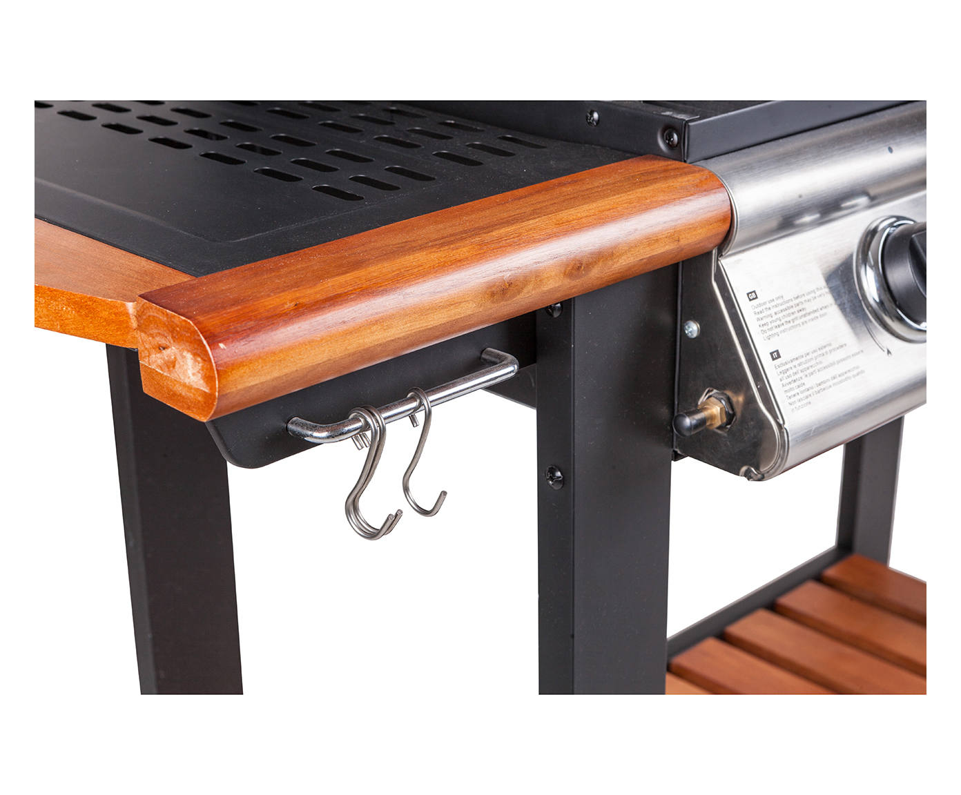 Barbecue a gas 4 bruciatori, in metallo e ripiani in legno, cm144 x 56 x h106