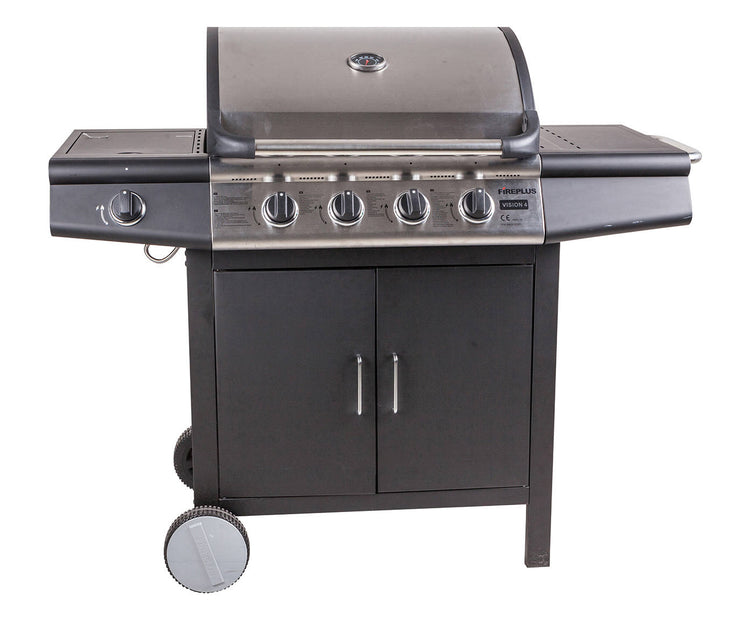 Barbecue a gas 4 bruciatori +1 in acciaio inox, colore nero, cm 136 x 56 x h106