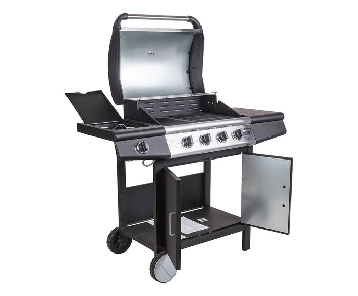 Barbecue a gas 4 bruciatori +1 in acciaio inox, colore nero, cm 136 x 56 x h106