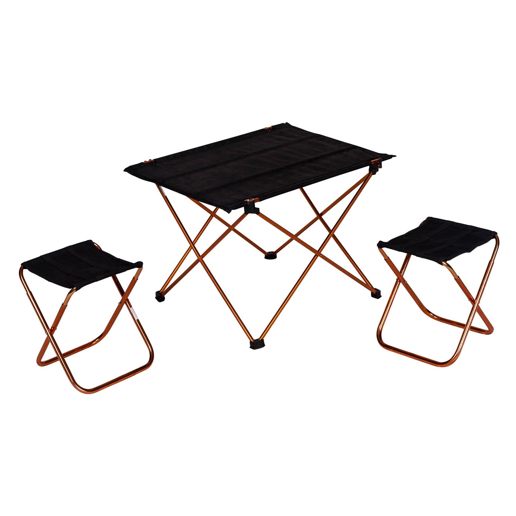 Mini set picnic pieghevole con 2 sgabelli e un piccolo tavolo, colore nero, tavolo: 41 x 56 x h39, Sgabello: 22 x 22 x h27