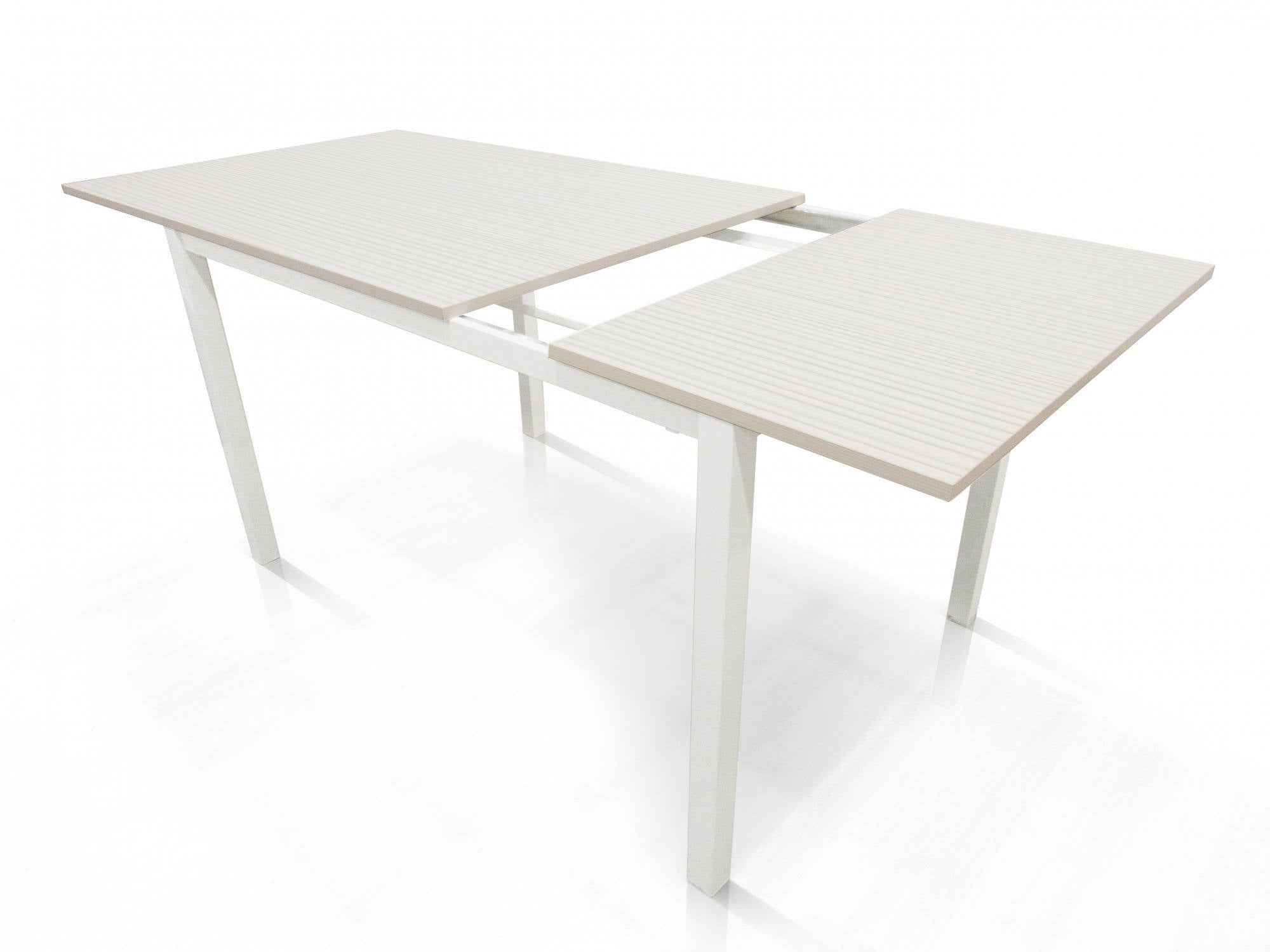 Tavolo allungabile Aguimes, Tavolo da pranzo estensibile, Consolle multiuso con allunghe, Tavolo in metallo con ripiano in laminato, Cm 110x70h76, Bianco frassinato