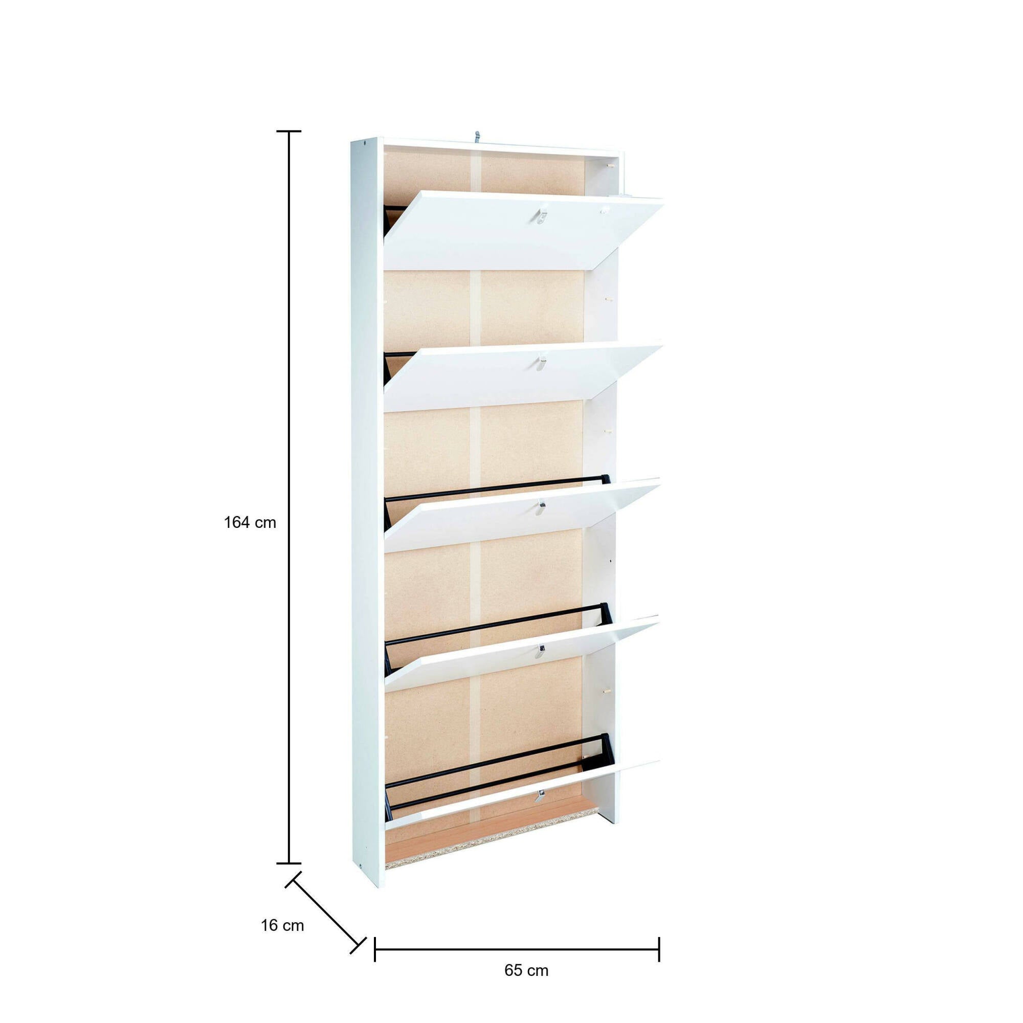 Scarpiera a 5 ribalte, colore bianco opaco, cm 65 x 16 x h164