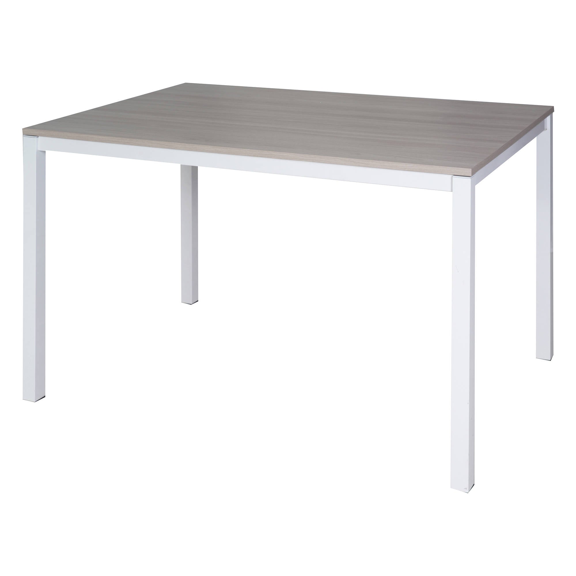 Tavolo allungabile Alacuas, Tavolo da pranzo estensibile, Consolle multiuso con allunghe, Tavolo in metallo con ripiano in laminato, Cm 130x85h76, Bianco e Olmo