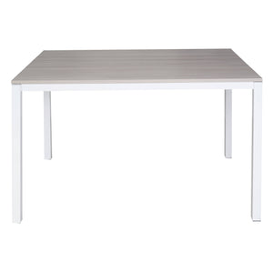 Tavolo allungabile Alacuas, Tavolo da pranzo estensibile, Consolle multiuso con allunghe, Tavolo in metallo con ripiano in laminato, Cm 130x85h76, Bianco e Olmo