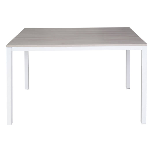 Tavolo allungabile Alacuas, Tavolo da pranzo estensibile, Consolle multiuso con allunghe, Tavolo in metallo con ripiano in laminato, Cm 130x85h76, Bianco e Olmo