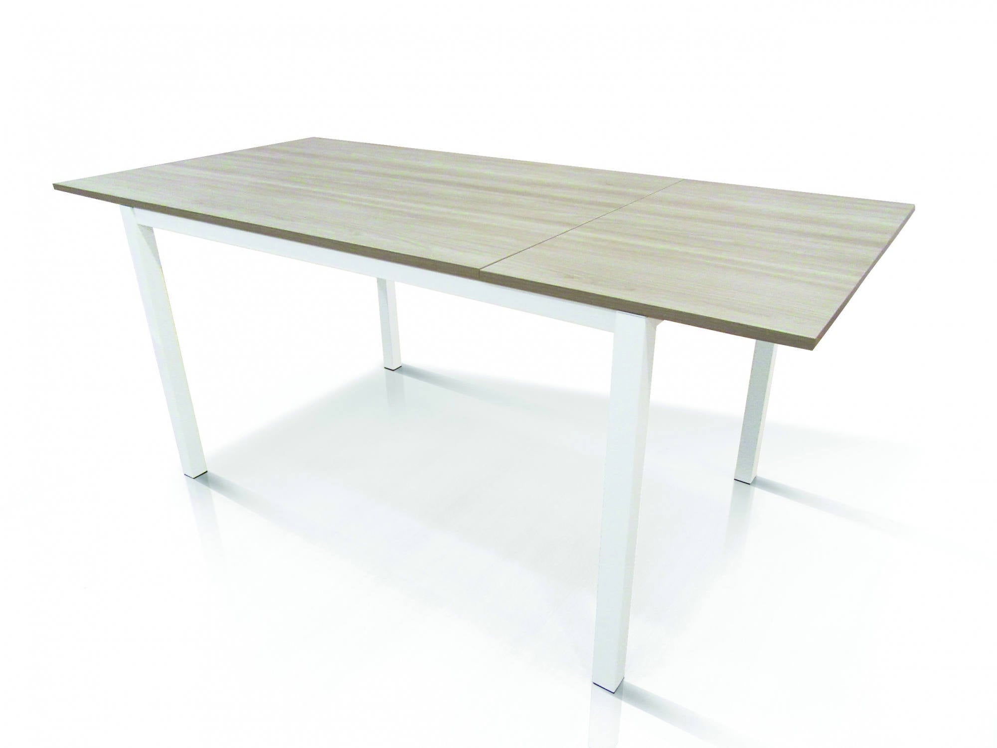 Tavolo allungabile Alacuas, Tavolo da pranzo estensibile, Consolle multiuso con allunghe, Tavolo in metallo con ripiano in laminato, Cm 130x85h76, Bianco e Olmo