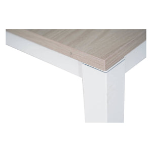 Tavolo allungabile Alacuas, Tavolo da pranzo estensibile, Consolle multiuso con allunghe, Tavolo in metallo con ripiano in laminato, Cm 130x85h76, Bianco e Olmo