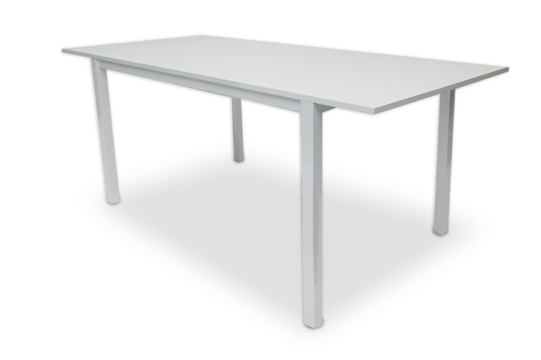 Tavolo allungabile Alacuas, Tavolo da pranzo estensibile, Consolle multiuso con allunghe, Tavolo in metallo con ripiano in laminato, Cm 130x85h76, Bianco