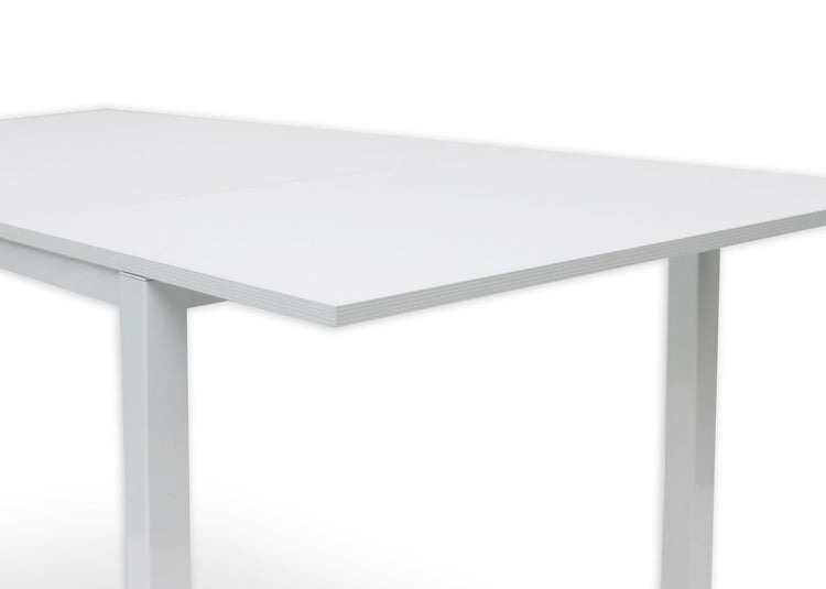 Tavolo allungabile Alacuas, Tavolo da pranzo estensibile, Consolle multiuso con allunghe, Tavolo in metallo con ripiano in laminato, Cm 130x85h76, Bianco